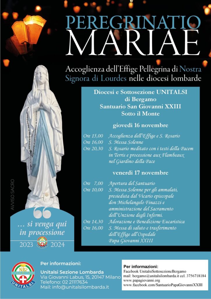 Peregrinatio Mariae: il 16 e 17 novembre Sotto il Monte accoglie la Madonna Pellegrina di Lourdes 1 - Santuario Papa Giovanni XXIII